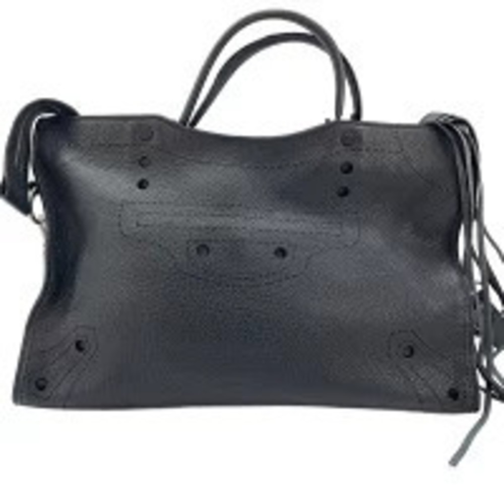 Balenciaga Leather Blackout City Fringe Handbag Black